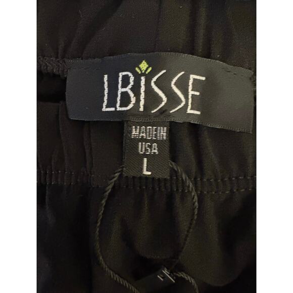 LBISSE Black Slinky Pants With Silver Details Down Sides L Tuxedo Pant Style NEW - Picture 5 of 10